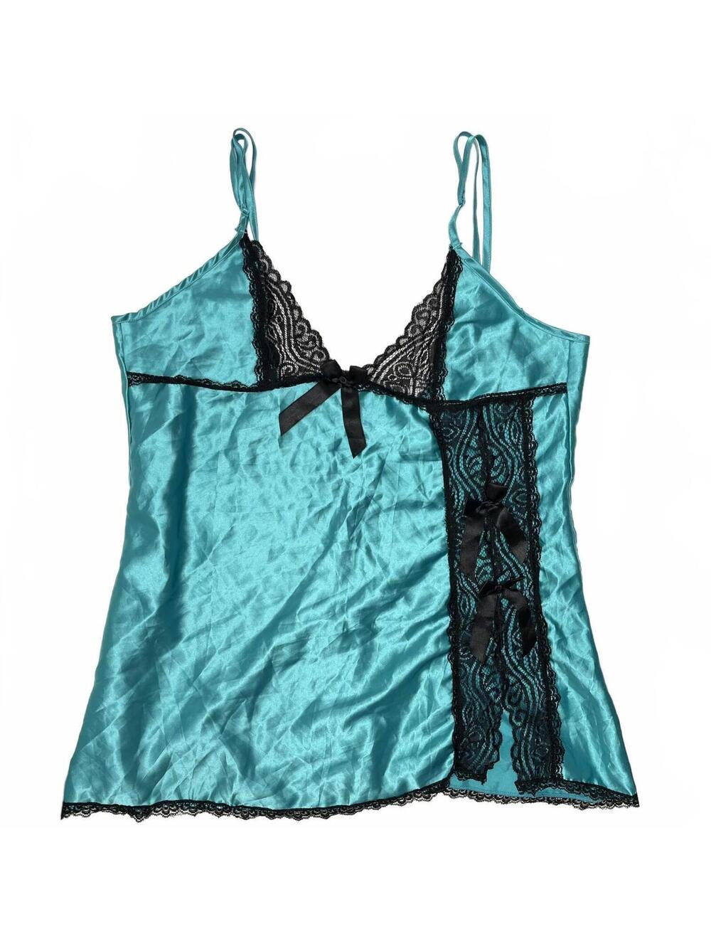 Tres Sexy By Oh La La Cheri Paris Turquoise Black Laced Silk Lingerie Top Sz XL
